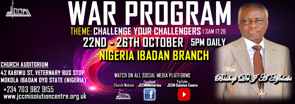 JCCM: WAR PROGRAM - WARRIORS OF RIGHTEOUSNESS - NIGERIA IBADAN - Wednesday 22nd - Sunday 26th Oct, 5:30pm dailt  Slider 003